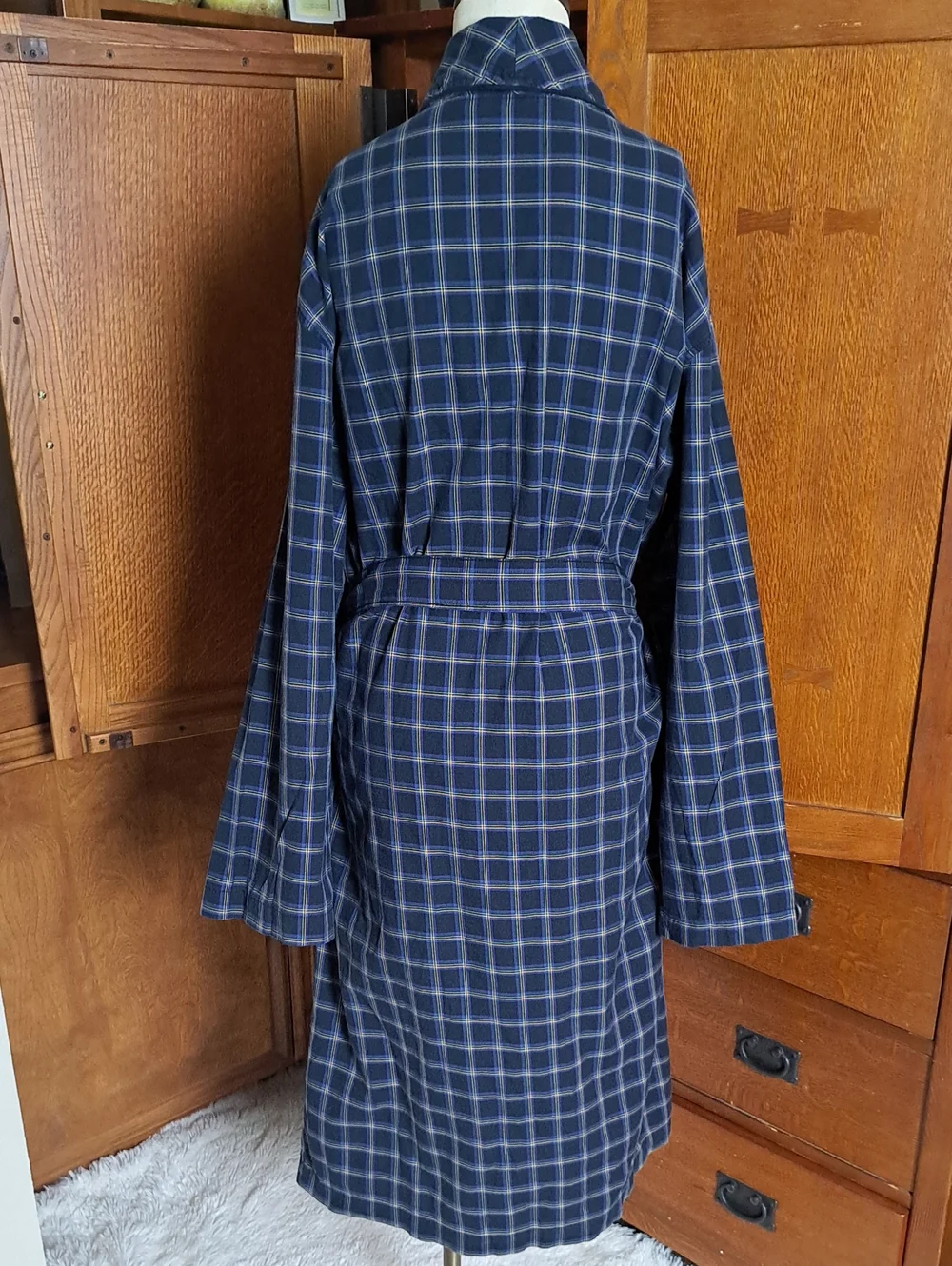 Vintage Polo Ralph Lauren Plaid Cotton Robe S/M Blue Green Sleepwear